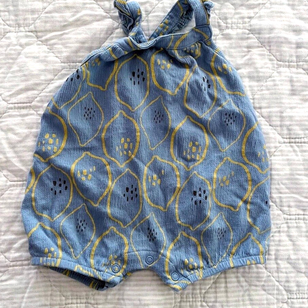 Mac & Moon Baby Girl 3 Months Blue Lemon Print Romper Summer One-piece Ribbed